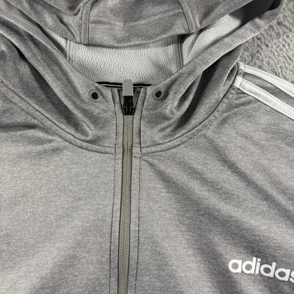Adidas Full‎ Zip Track Jacket Mens XL Gray Stripe Hooded Nylon Lightweight